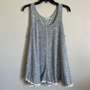 Easel Light Gray Heather Sleeveless Flowy Long Length Tank Top Lace Hem Size M
